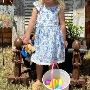 Pippa & Julie Floral Spring Easter Dress Blue White 4T